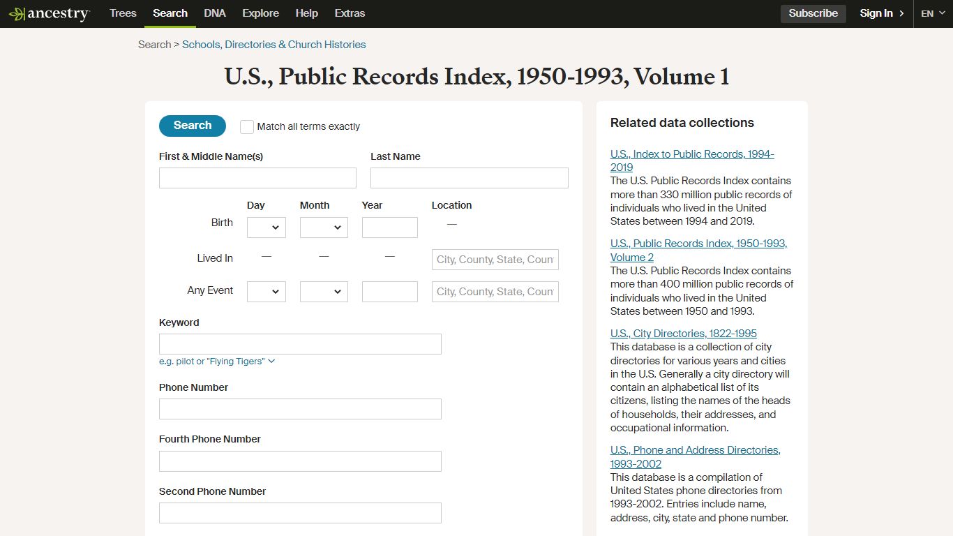 U.S., Public Records Index, 1950-1993, Volume 1